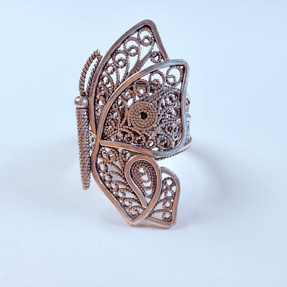 Jewelry - Filigree BIG Perched Butterfly Sterling Silver 925 DGS Turkey Vintage 1.3" Ring